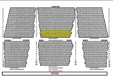 会場全体の座席　黄色の部分がゴールデンシート　番号指定は出来ません
