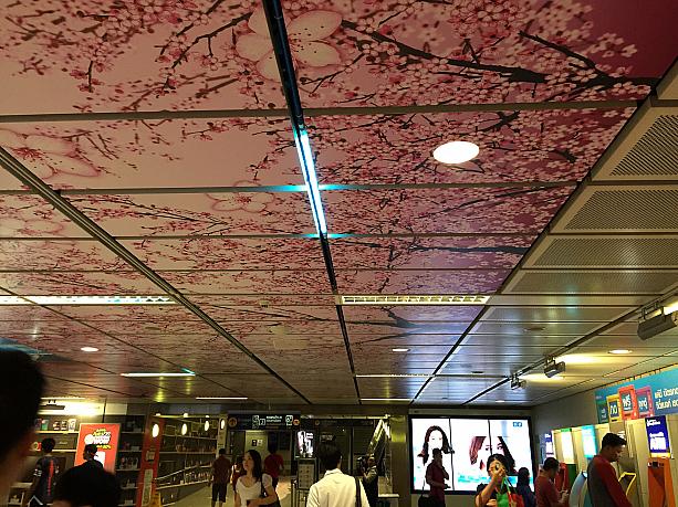 MRT地下鉄のスクンビット駅です。天井も桜。