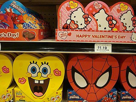 スポンジボブ、スパイダーマンだってバレンタインに参加です！（Kマート）