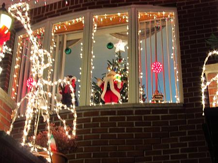 窓辺にクリスマスツリーを飾るお家も多い