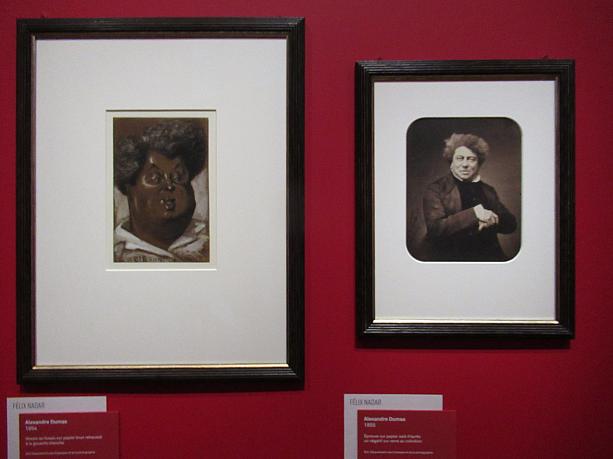 三銃士で有名なアレクサンドル・デュマ。イラスト、写真、ともにフェリックス・ナダールによるもの。対比が面白いですね。