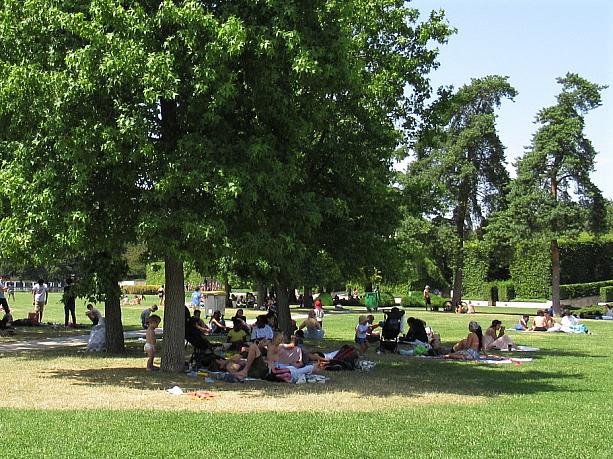 ここ、15区の端にあるアンドレ・シトロエン公園では、木陰でピクニックをする人たちの姿がありました。