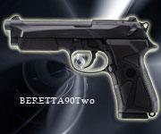 【Beretta 90 Two】イタリア製。長さ:217mm　重さ:921g<br>BERETTAの最新モデル。M92の次世代で、重さも軽い。 