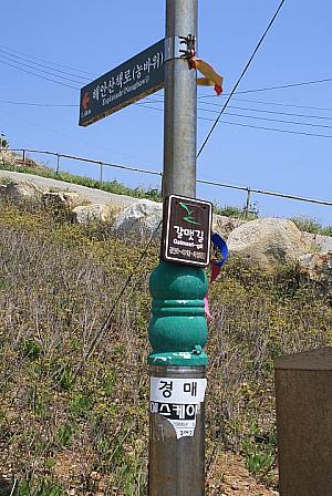 カルメッキルの各所にあるスタンプ！すべて制覇したら700里歩いたことになるとか！また釜山市のＨＰからスタンプラリーの紙をダウンロードできます。