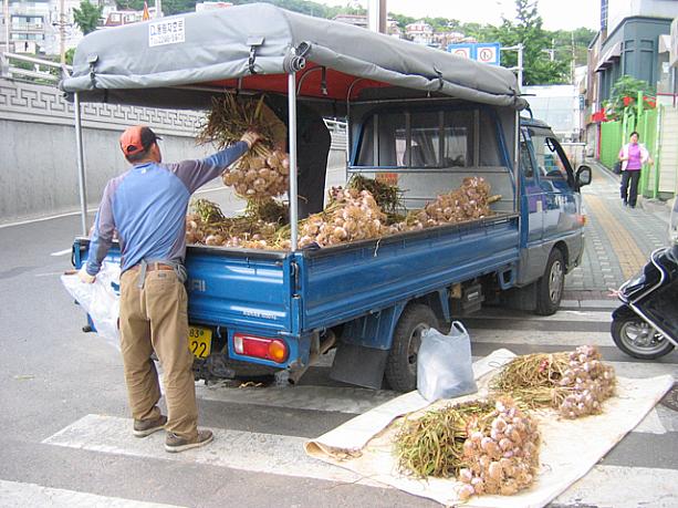 トラックから積み降ろされている野菜のようなもの。コレ、何だか分かりますか！？