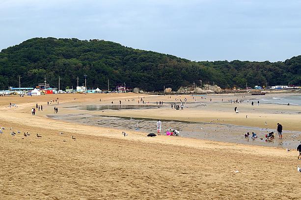 なだらかな傾斜の広くて白い砂浜がこちらの人気の理由の一つ。