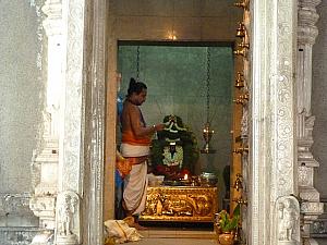 女神カーリーの祭壇に立つ僧侶
