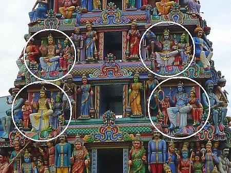 塔門の二段目と三段目の、左右に並ぶ破壊神シヴァ