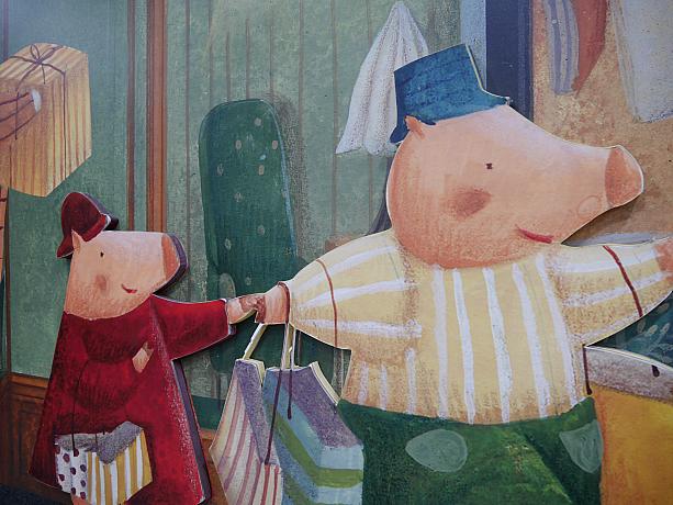 豚くんが夫婦でショッピングをしていたりと、ここに描かれている絵は、大魯閣草衙道購物中心に入っているお店やアトラクションが紹介されていました