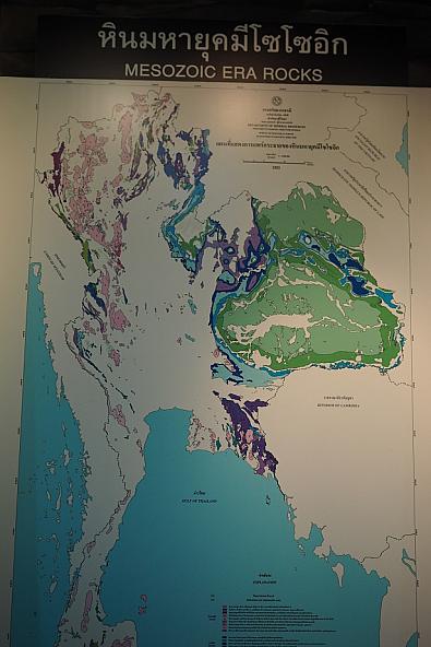 タイの中生代の岩石分布図。