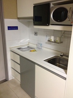 ちょっとしたキッチン(?)がついてました。使ってませんが電子レンジもありました。