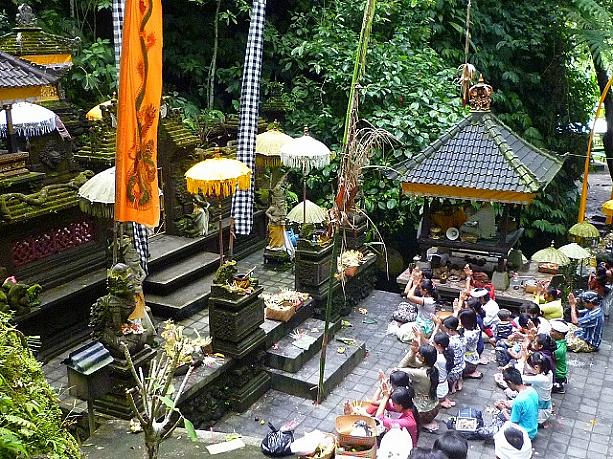 小さな滝を通り過ぎたら、まずはお寺でお祈りをします。バリ・ヒンドゥー教の神様に祈りを捧げてから、ムルカットのお許しをいただきます。