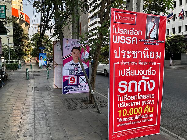 街中にたくさん設置されている立て看板。選挙運動のポスターです。