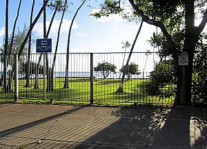 今度は同じく小規模なビーチパーク「レアヒ・ビーチパーク（Leahi Beach Park）」が。ココも駐車スペースがありません。