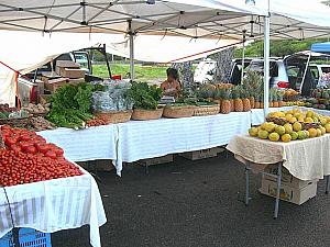 オーガニックの野菜や緑のプラントなどが目立つハレイワのマーケット