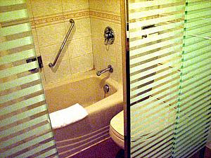 すべての客室のバスルームにはバスタブがついています。シャワーは壁に固定式なので少し不便かもしれません。