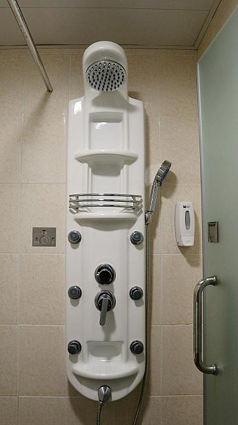 こちらが全部屋にあるシャワーです。手持ちシャワーのほかに、固定されたレインシャワーがついているので、バスタイムが楽しくなりそうですね