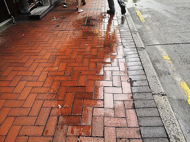 濡れ方を見ると、どうやら歩道の端が危なさそう。
