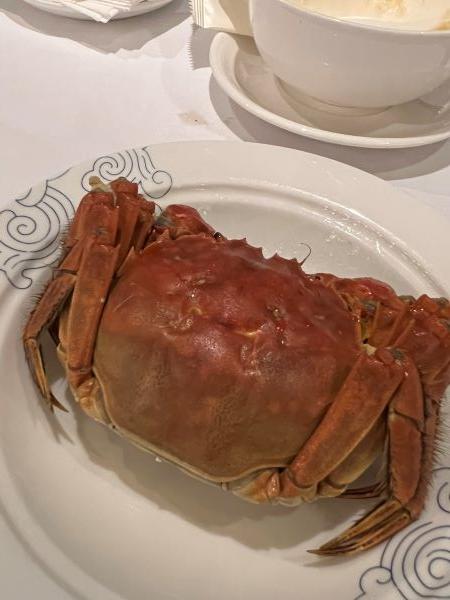 茹であがったばかりの上海蟹。小ぶりながらも、ずっしり重くて期待が高まります！