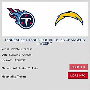 TENNESSEE TITANS V LOS ANGELES CHARGERS　10月21日