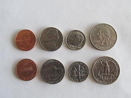 １セント、５セント、１０セント、２５セント硬貨