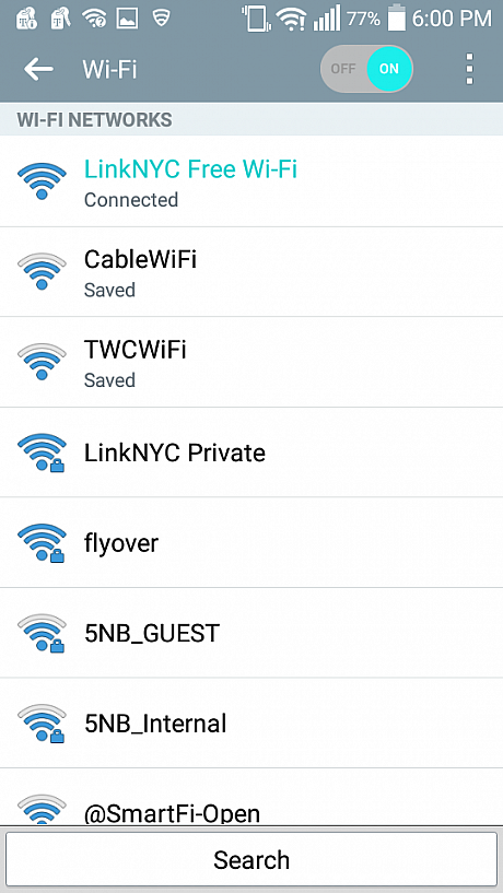 ナビも早速試してみました。WifiはLinkNYC Free Wi-Fiを選択します。