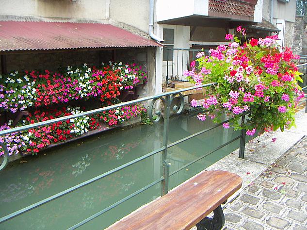 新市街に流れるデュルタン川とヴルジー川の川縁に飾られている花のデコレーション