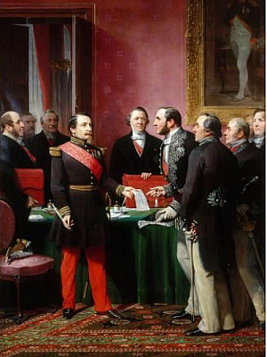 ナポレオン3世（左）向かい合っているのが知事になったオスマン男爵（右）