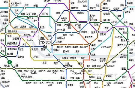 地下鉄ヨンサン駅周辺の日本語路線図（※アップで拡大）