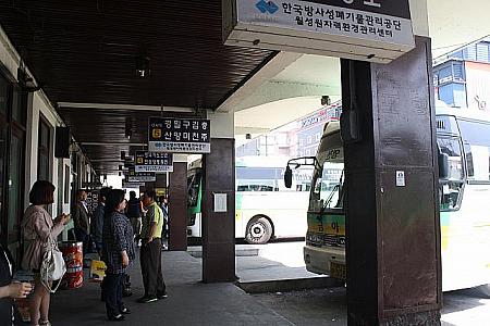 バス乗り場がこちら。釜山行きはバスに向かって一番右側になります。