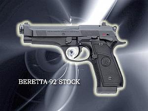 【BERETTA 92Fs STOCK】長さ217mm、重さ970g、9mm、セミオート<br>チョウ・ユンファが使うなど香港ノワールを風靡した拳銃。\n<BR>40,000ウォン