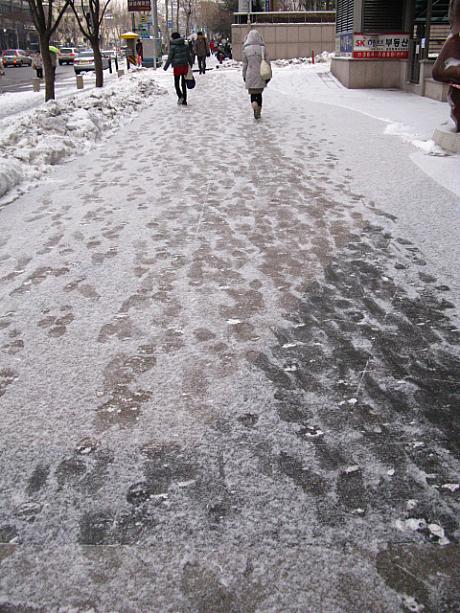 一歩外に出ると積もり立ての歩道に足跡がいっぱい。なんかカワイイ感じですね^^