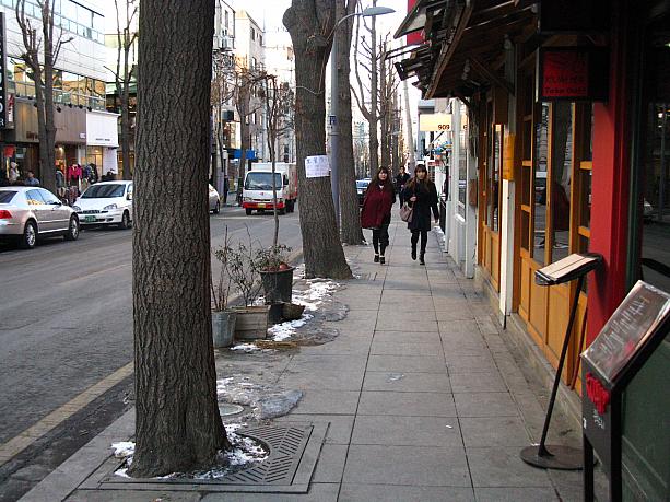 通りのシンボル、カロス(街路樹)の葉はすっかり落ちて、道路の所々には氷や雪が～。