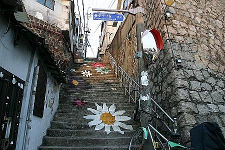 花模様壁画階段。