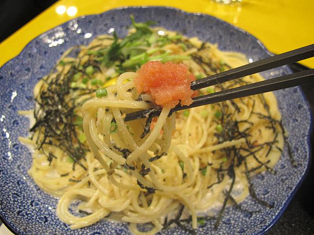 こちらは「カルボナーラ明太子」。明太子は、まさに日本の味!!　日本のスパゲティが食べたくなったら、ぜひカンナムの「五右衛門」へ♪