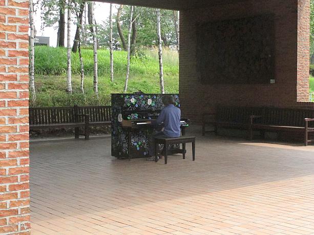 公園に入ると屋外に置いてあるピアノを弾いているおじさまが。
