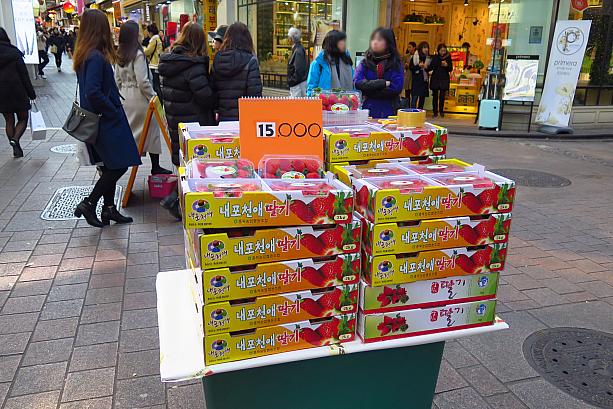そして明洞にもイチゴ屋さんが登場！韓国のイチゴは観光客にも人気。いちごマニアによると、年末のイチゴはとっても美味しいそうですよ！