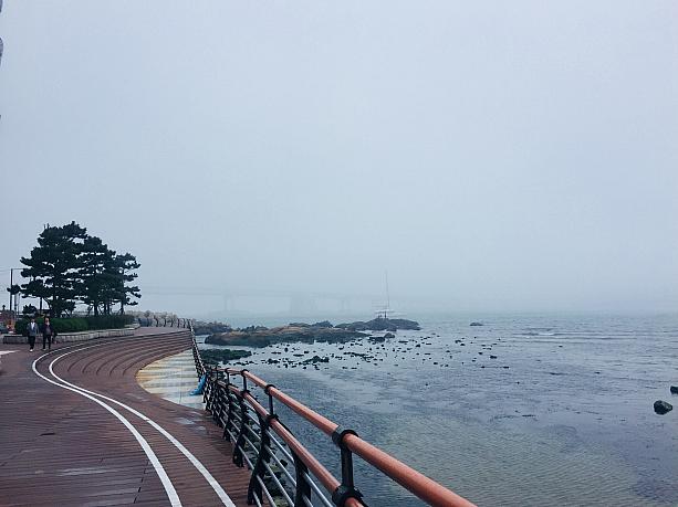 ビーチから広安大橋も見えないほどの霧～！