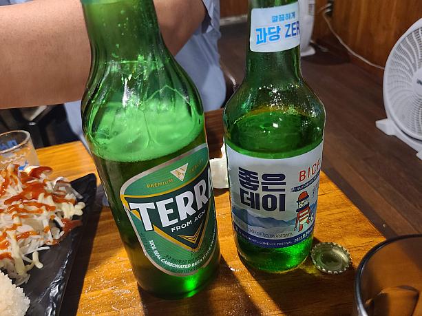 韓国焼酎とビールで。
