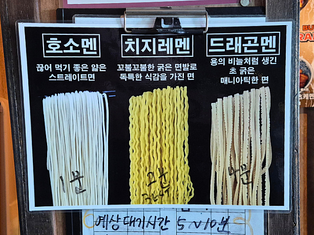 お店の入り口で注文しますが、麺は「細麺」、「ちぢれ麺」、「ドラゴン麺（食感を楽しめる太麺）」の３種類から選べます。