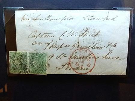 1857年にシンガポールからロンドンへ出された手紙と切手