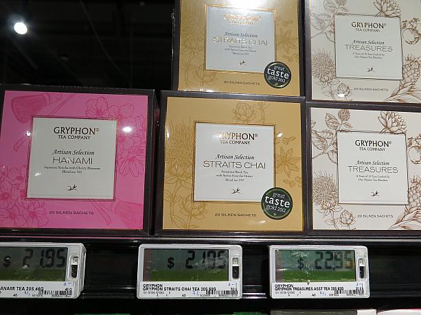 そして人気のお茶。種類によって値段が違い一箱21.95ドルからとなっていました。