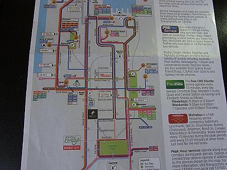 シティのバスマップ。全て、初乗り料金の$2.20です。