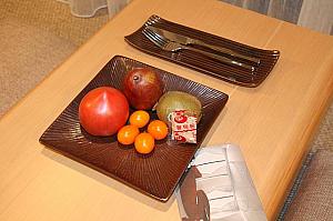 ウエルカムフルーツとカードがありました、トマトと金柑は宜蘭の名産なんですよ