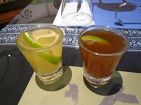 小米酒（左）と水果実酢（右）
