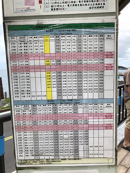 八斗子駅→瑞芳駅の電車は1時間に1本なので、帰りの時間を確かめておきましょう。最終電車は18:15なので、これを逃さないように気を付けて下さいね。
