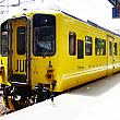 こちらがそのラッピング列車。バナナの鮮やかな黄色が用いられていて心踊らされます！