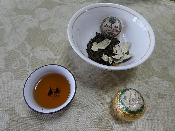 小青柑という珍しいお茶もいただきました。小さいミカンの中にプーアール茶を詰めたお茶で、爽やかな柑橘系の風味を楽しめます。