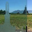 日本統治時代の記念碑の姿が刻まれたガラス板もありました。