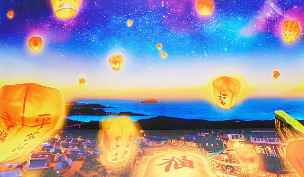 日本人にも大人気の天燈(スカイランタン)の絵もありましたよ～！人が入らなくても美しいのですが……